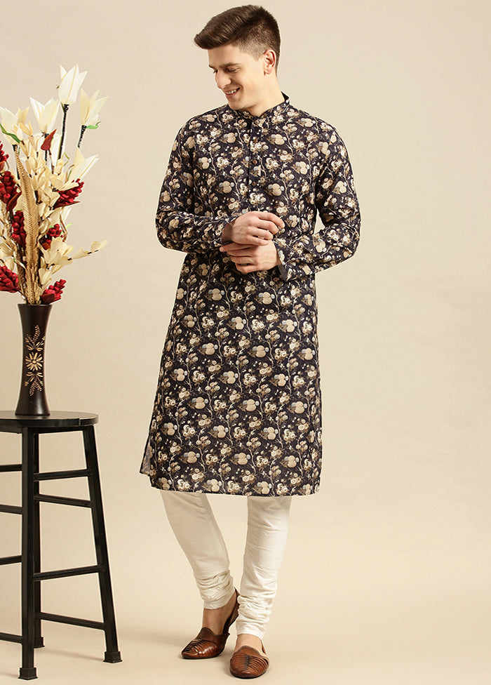 Black Cotton Kurta And Pajama Set VDSAN2812357 - Indian Silk House Agencies