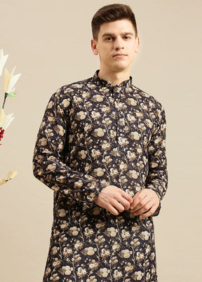 Black Cotton Kurta And Pajama Set VDSAN2812357 - Indian Silk House Agencies