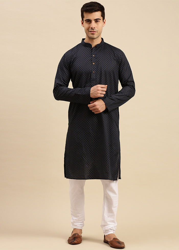 Deep Blue Cotton Kurta And Pajama Set VDSAN2812396 - Indian Silk House Agencies