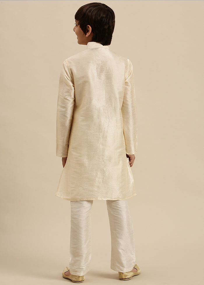 2 Pc Cream Silk Solid Kurta And Pajama Set - Indian Silk House Agencies