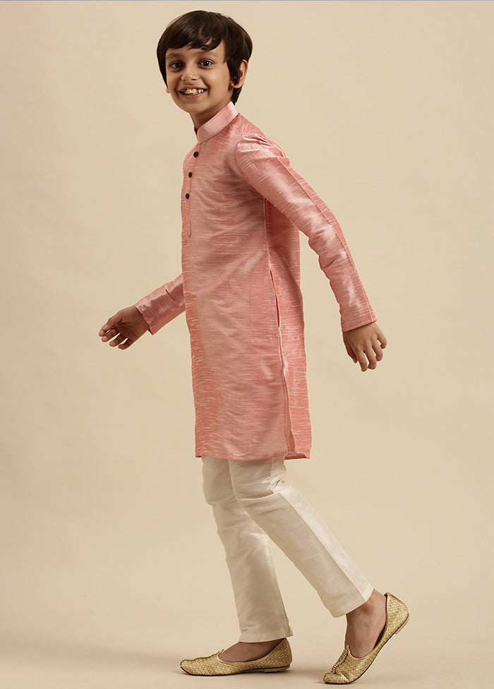 2 Pc Pink Silk Solid Kurta And Pajama Set - Indian Silk House Agencies