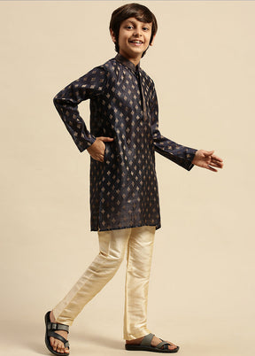 2 Pc Blue Silk Embroidered Kurta And Pajama Set - Indian Silk House Agencies