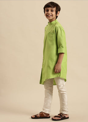 2 Pc Green Cotton Solid Kurta And Pajama Set - Indian Silk House Agencies