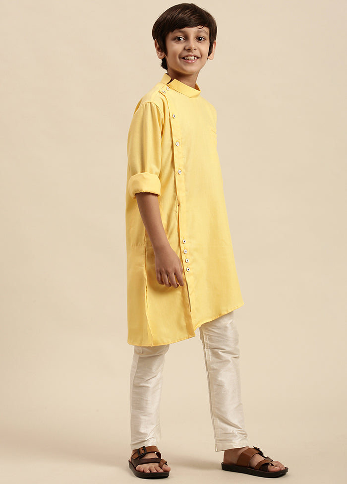 2 Pc Yellow Cotton Solid Kurta And Pajama Set - Indian Silk House Agencies