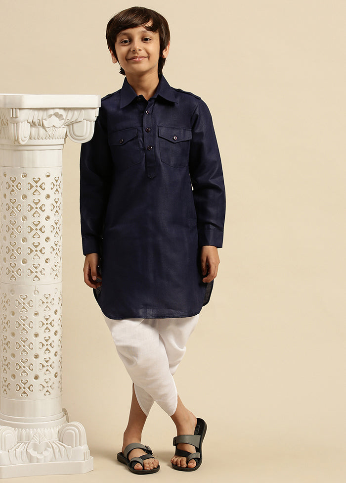 Blue Cotton Solid Kurta - Indian Silk House Agencies