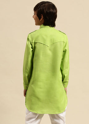 Green Cotton Solid Kurta - Indian Silk House Agencies