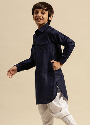 2 Pc Blue Cotton Solid Kurta And Cowl Set - Indian Silk House Agencies