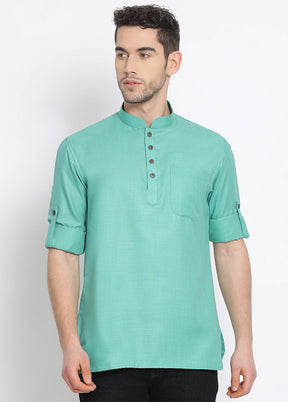 Sea Green Solid Cotton Kurta - Indian Silk House Agencies