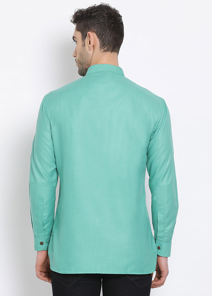 Sea Green Solid Cotton Kurta - Indian Silk House Agencies