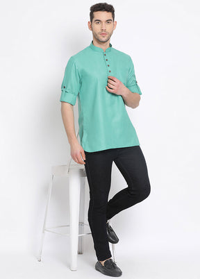 Sea Green Solid Cotton Kurta - Indian Silk House Agencies