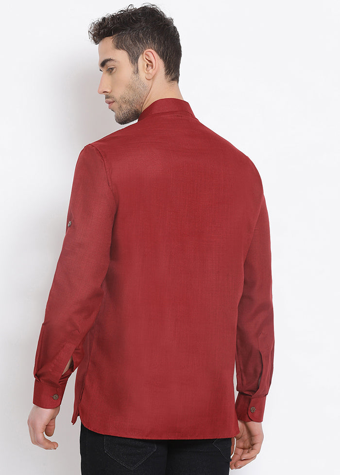 Maroon Solid Cotton Short Kurta - Indian Silk House Agencies