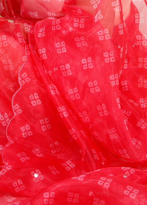 Crimson Organza Silk Bandhani Print Saree With Blouse - Indian Silk House Agencies