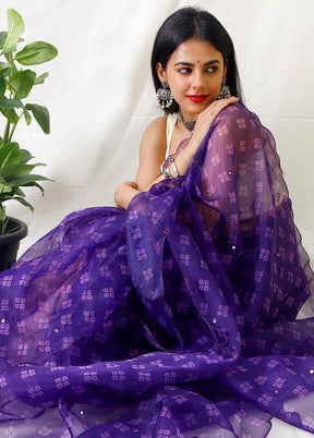 Purple Organza Silk Bandhani Print Saree With Blouse - Indian Silk House Agencies