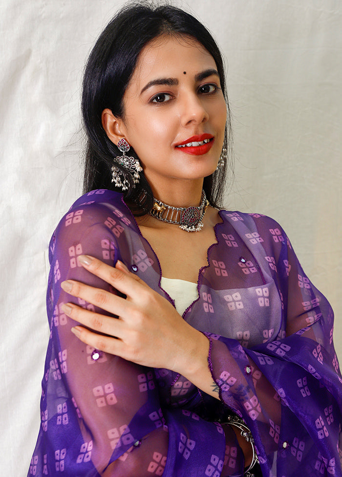 Purple Organza Silk Bandhani Print Saree With Blouse - Indian Silk House Agencies