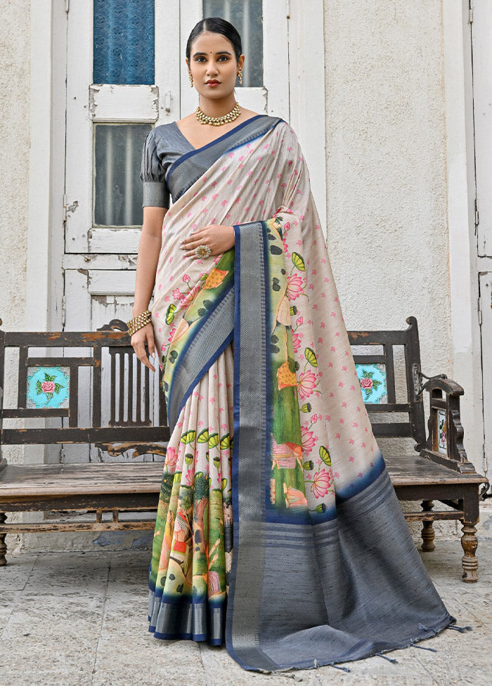 Pink Tussar Silk Saree With Blouse Piece