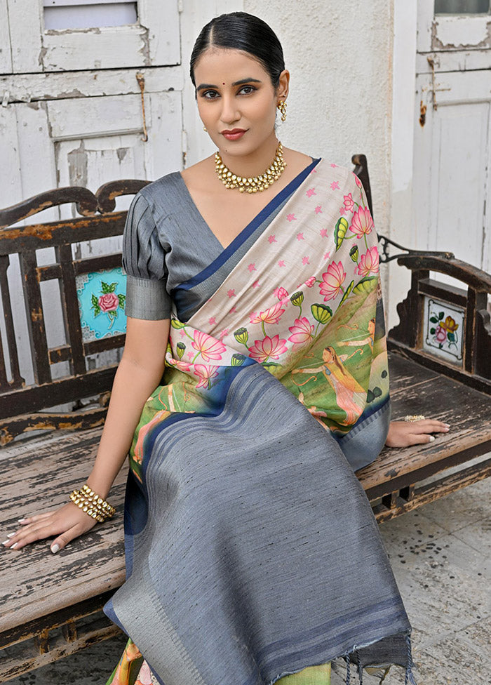 Pink Tussar Silk Saree With Blouse Piece