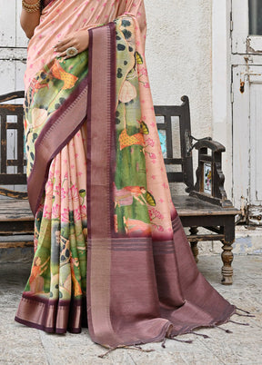 Peach Tussar Silk Saree With Blouse Piece