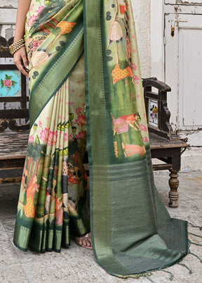 Green Tussar Silk Saree With Blouse Piece