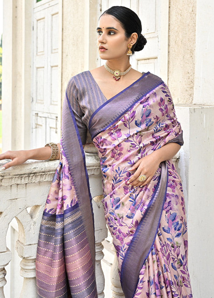 Cream Tussar Silk Saree With Blouse Piece