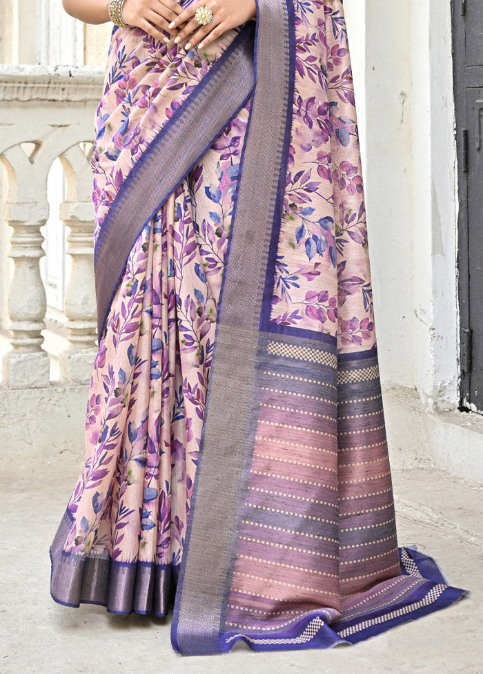 Cream Tussar Silk Saree With Blouse Piece