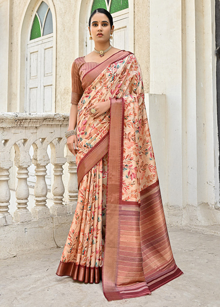 Coffee Tussar Silk Saree With Blouse Piece