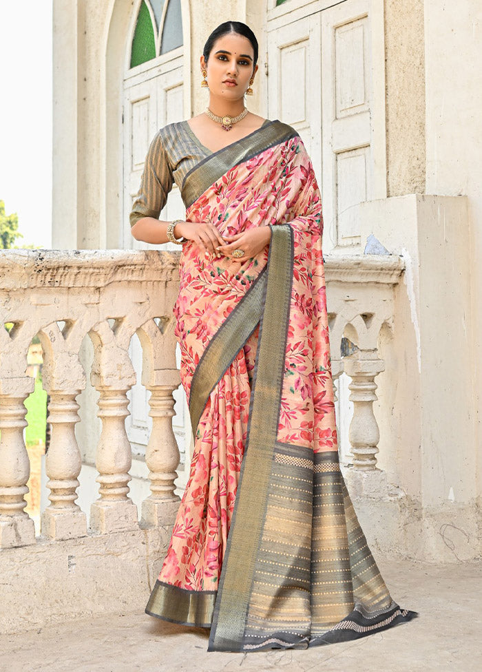 Cream Tussar Silk Saree With Blouse Piece