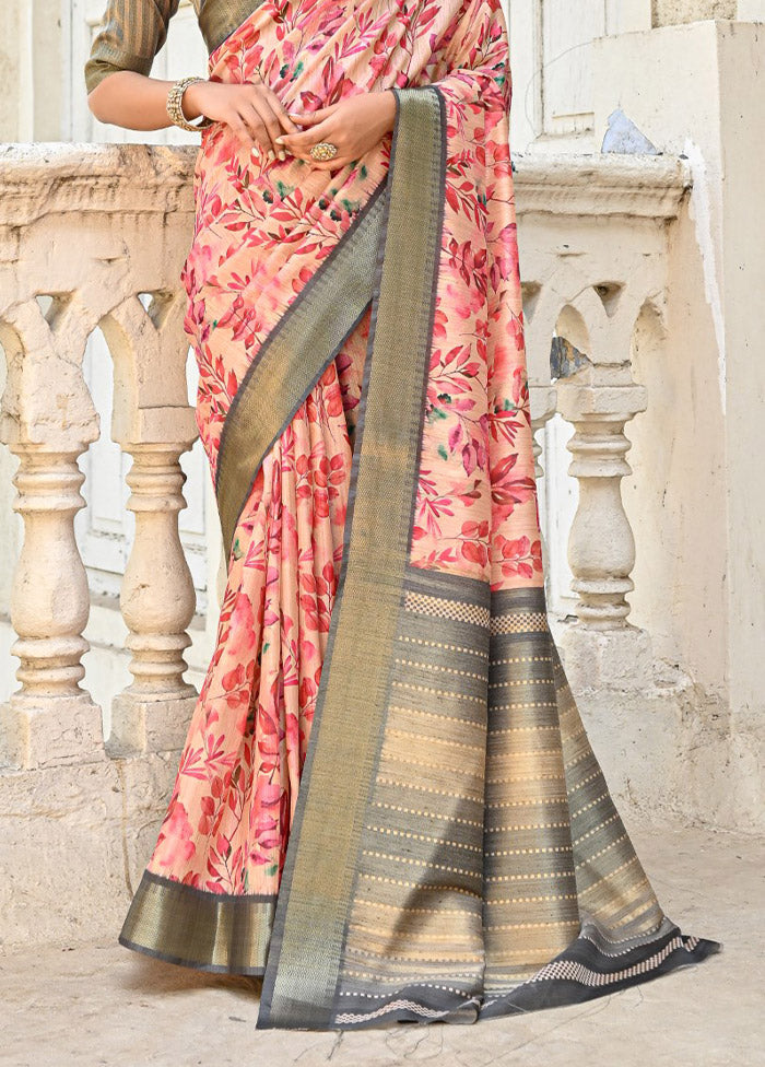 Cream Tussar Silk Saree With Blouse Piece