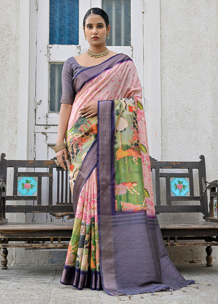 Cream Tussar Silk Saree With Blouse Piece