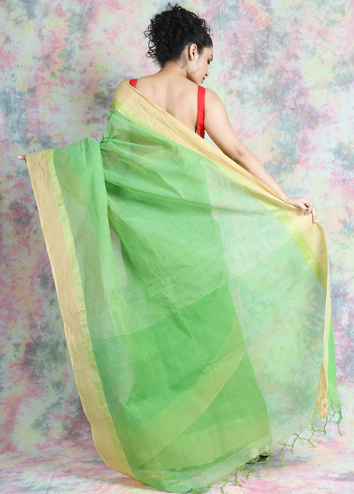 Green Tant Jamdani Saree Without Blouse Piece - Indian Silk House Agencies