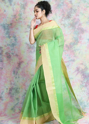 Green Tant Jamdani Saree Without Blouse Piece - Indian Silk House Agencies