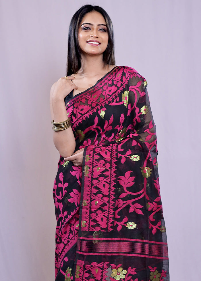 Black Tant Cotton Saree Without Blouse Piece - Indian Silk House Agencies