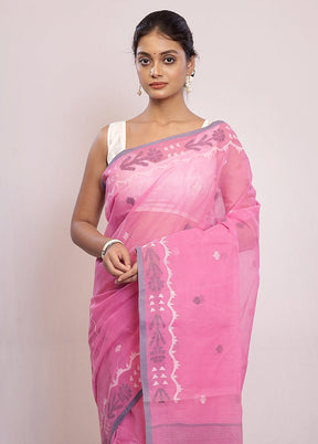 Pink Tant Jamdani Saree Without Blouse Piece - Indian Silk House Agencies