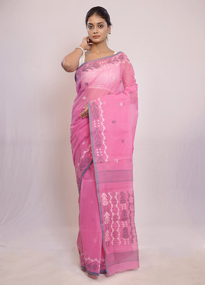 Pink Tant Jamdani Saree Without Blouse Piece - Indian Silk House Agencies