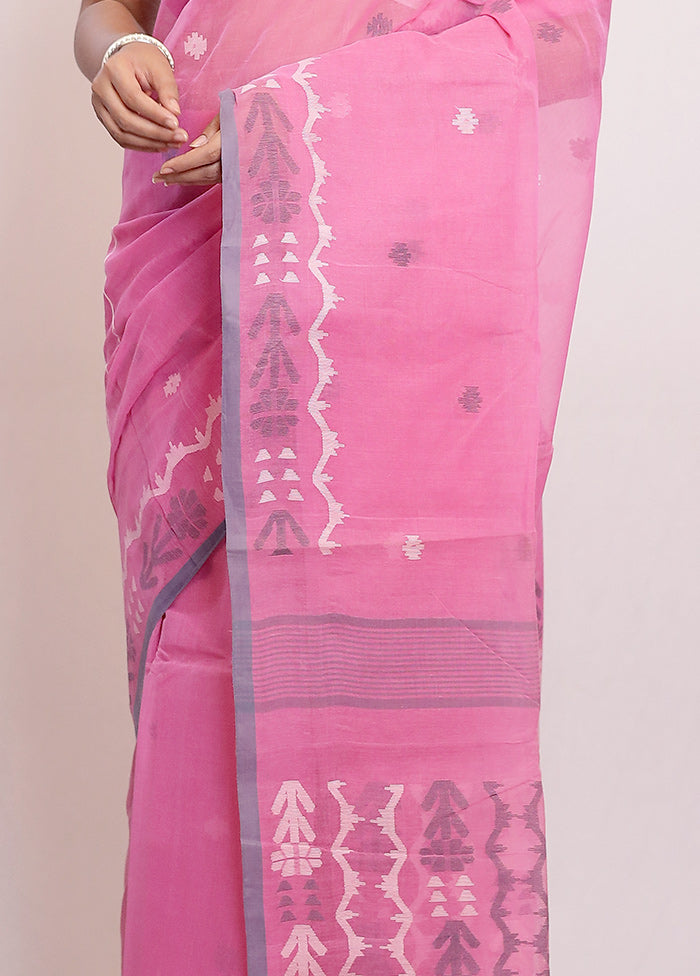 Pink Tant Jamdani Saree Without Blouse Piece - Indian Silk House Agencies