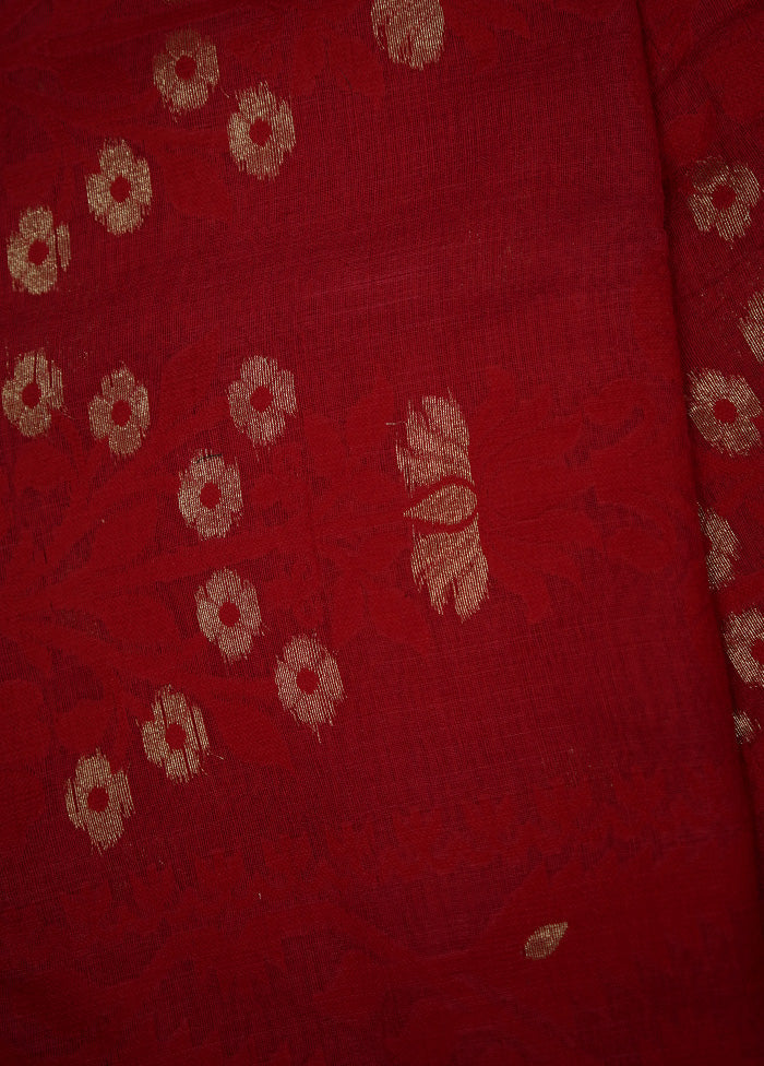 Red Tant Jamdani Saree Without Blouse Piece - Indian Silk House Agencies