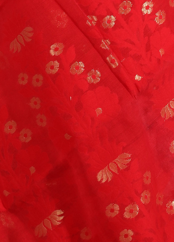 Red Tant Jamdani Saree Without Blouse Piece - Indian Silk House Agencies