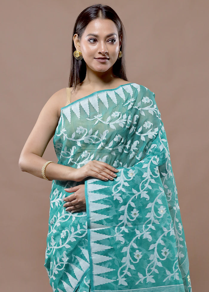 Green Tant Jamdani Saree Without Blouse Piece - Indian Silk House Agencies