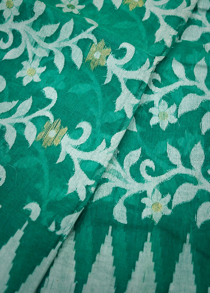 Green Tant Jamdani Saree Without Blouse Piece - Indian Silk House Agencies