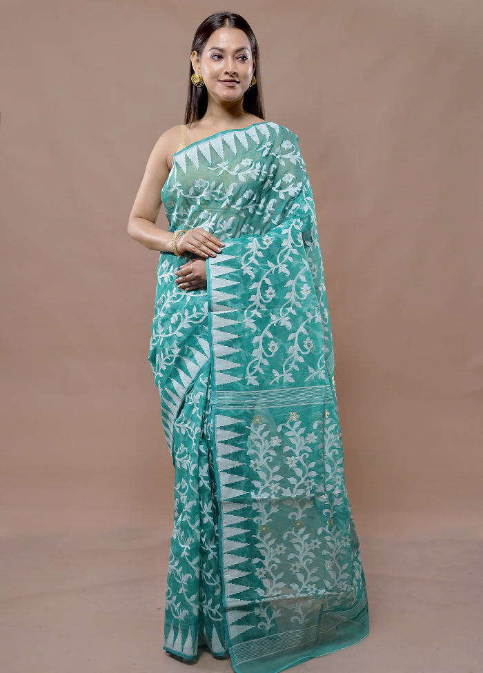 Green Tant Jamdani Saree Without Blouse Piece - Indian Silk House Agencies