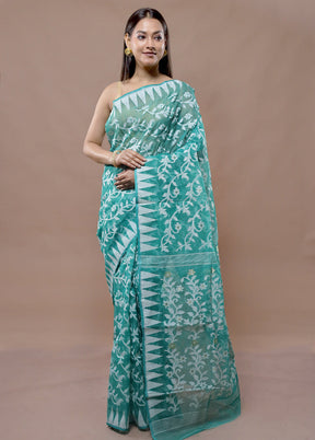 Green Tant Jamdani Saree Without Blouse Piece - Indian Silk House Agencies