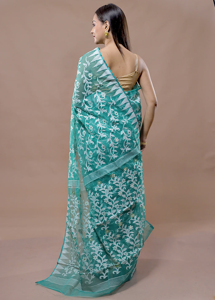 Green Tant Jamdani Saree Without Blouse Piece - Indian Silk House Agencies