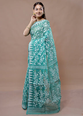 Green Tant Jamdani Saree Without Blouse Piece - Indian Silk House Agencies