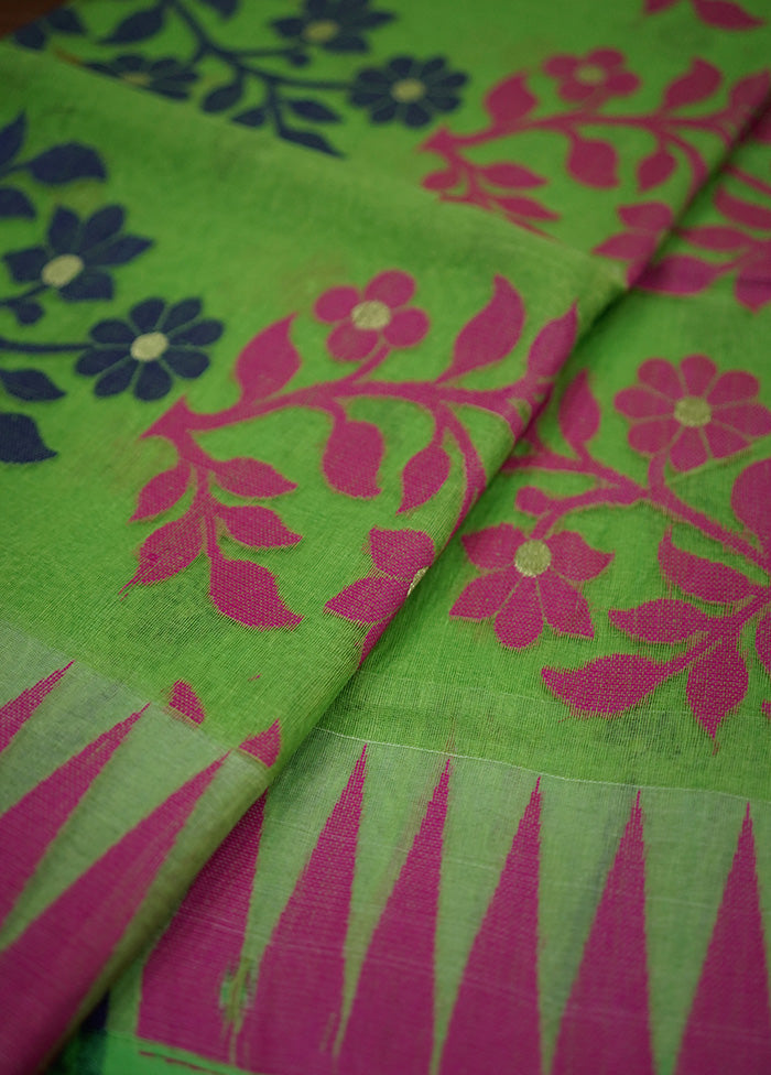 Green Tant Jamdani Saree Without Blouse Piece - Indian Silk House Agencies