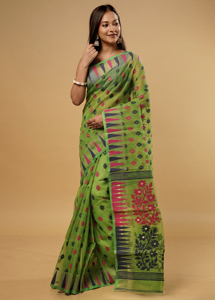 Green Tant Jamdani Saree Without Blouse Piece - Indian Silk House Agencies