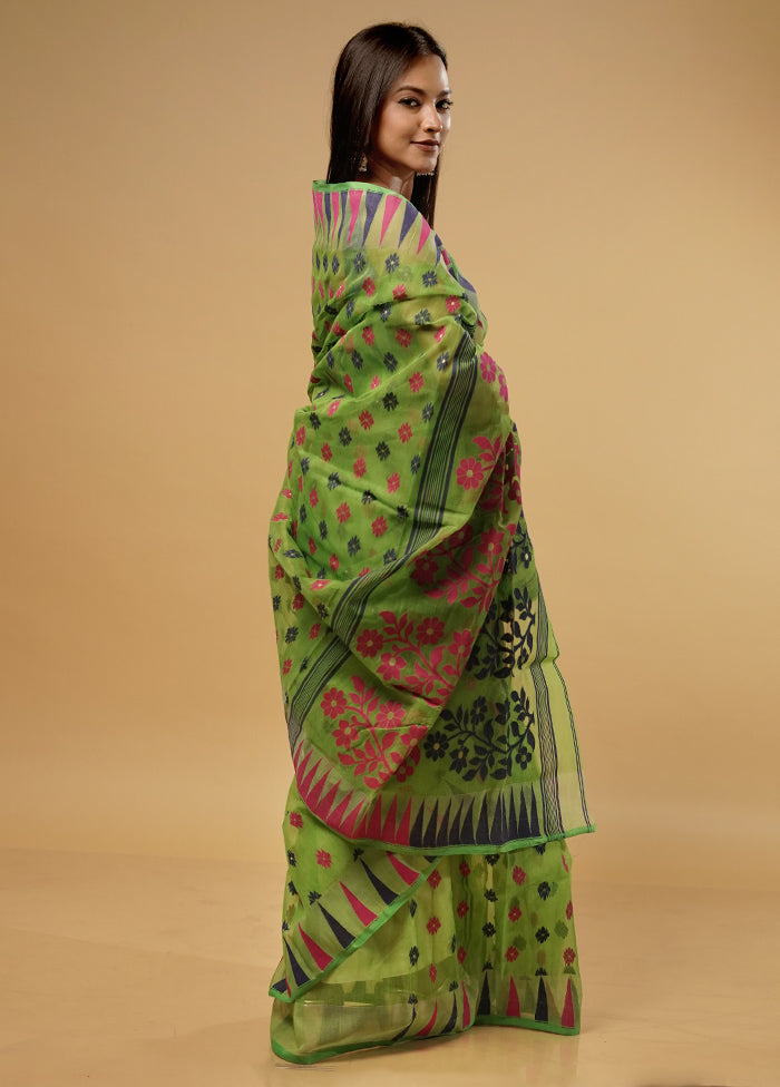 Green Tant Jamdani Saree Without Blouse Piece - Indian Silk House Agencies