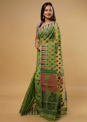 Green Tant Jamdani Saree Without Blouse Piece - Indian Silk House Agencies