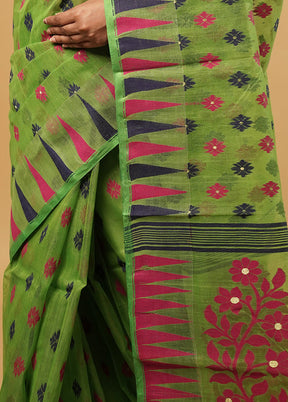 Green Tant Jamdani Saree Without Blouse Piece - Indian Silk House Agencies