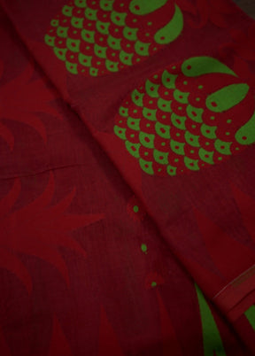 Red Tant Cotton Saree Without Blouse Piece - Indian Silk House Agencies