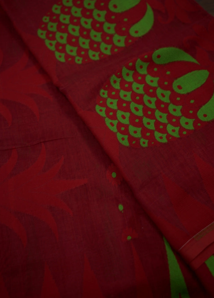 Red Tant Cotton Saree Without Blouse Piece - Indian Silk House Agencies