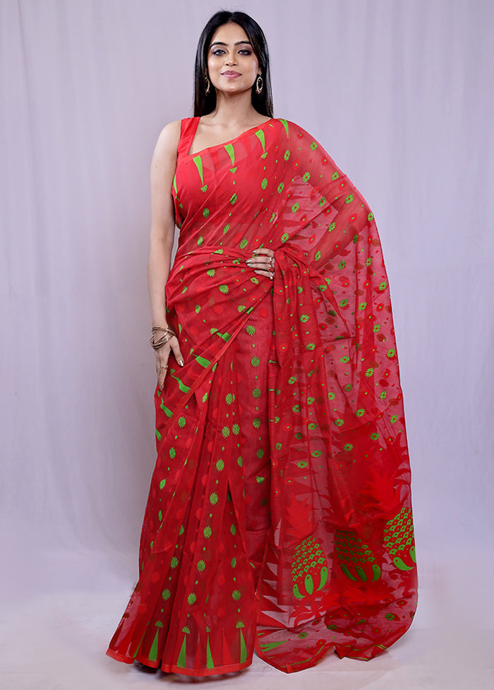 Red Tant Cotton Saree Without Blouse Piece - Indian Silk House Agencies